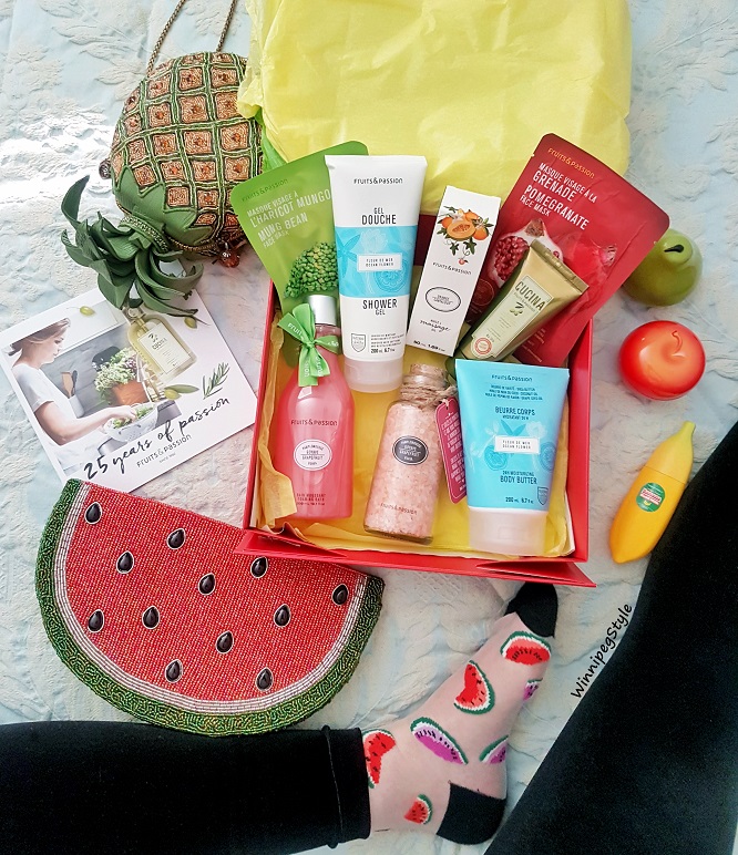 Winnipeg Style Fruits and Passion, Gift box, newest products, Canadian fashion blogger, product blogger, massage oil, bath salts, face masks, body, body butter, home and kitchen